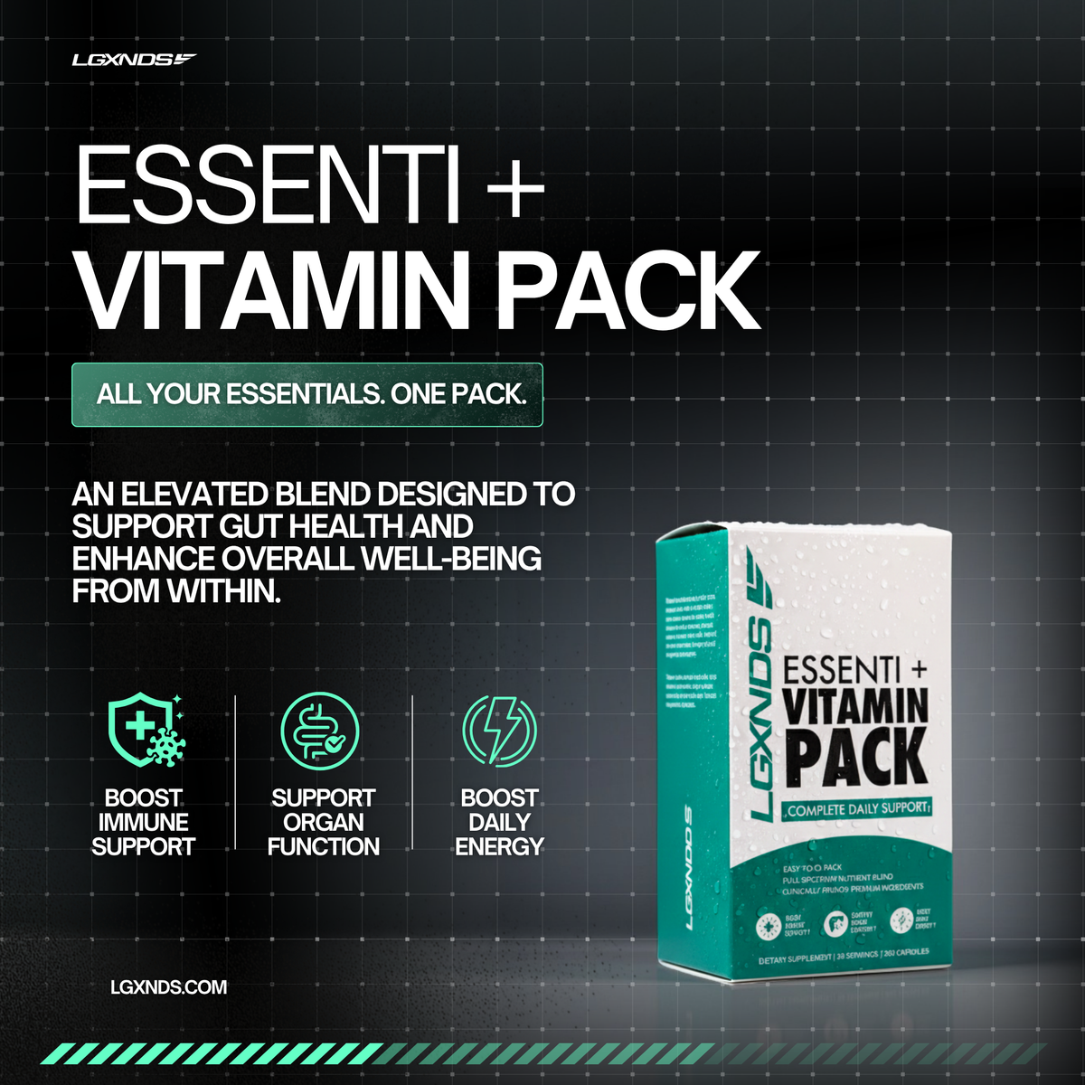 Essenti+ Vitamin Pack for gut health, immune support, and daily energy boost