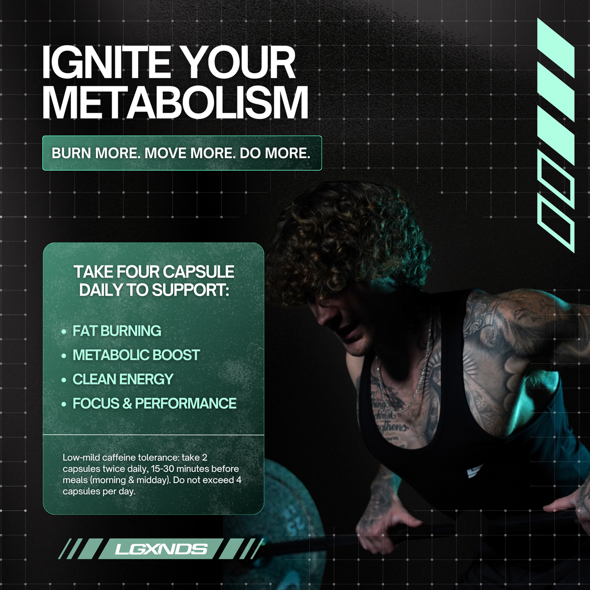 Athlete lifting weights with metabolism-boosting supplement for fat burning and performance