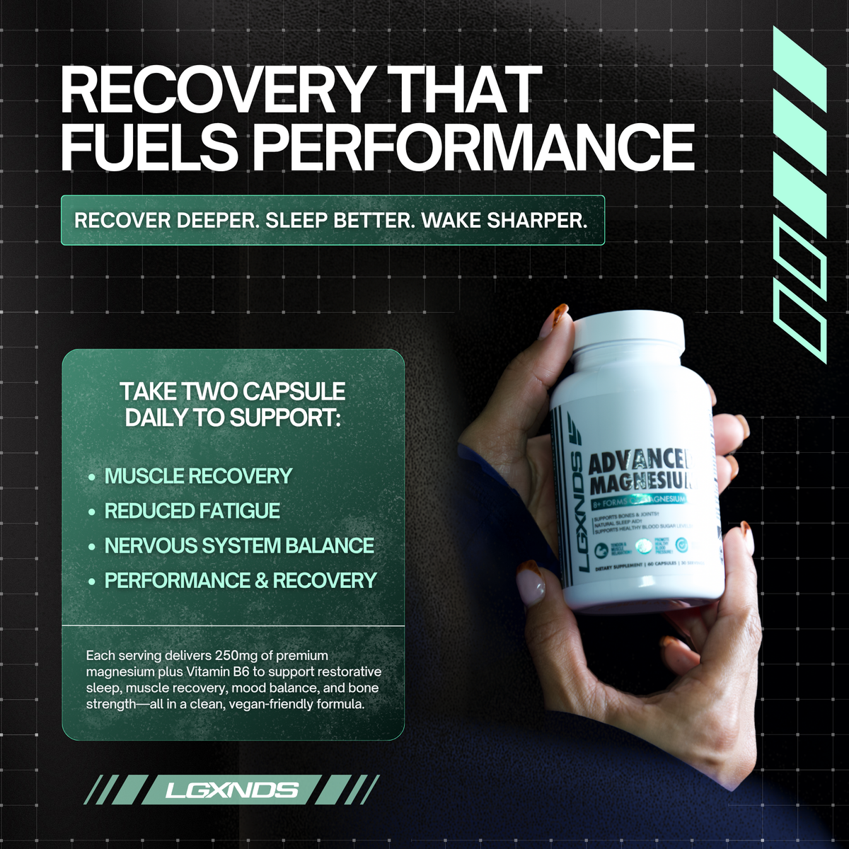 Advanced Magnesium supplement for muscle recovery, reduced fatigue, and performance optimization