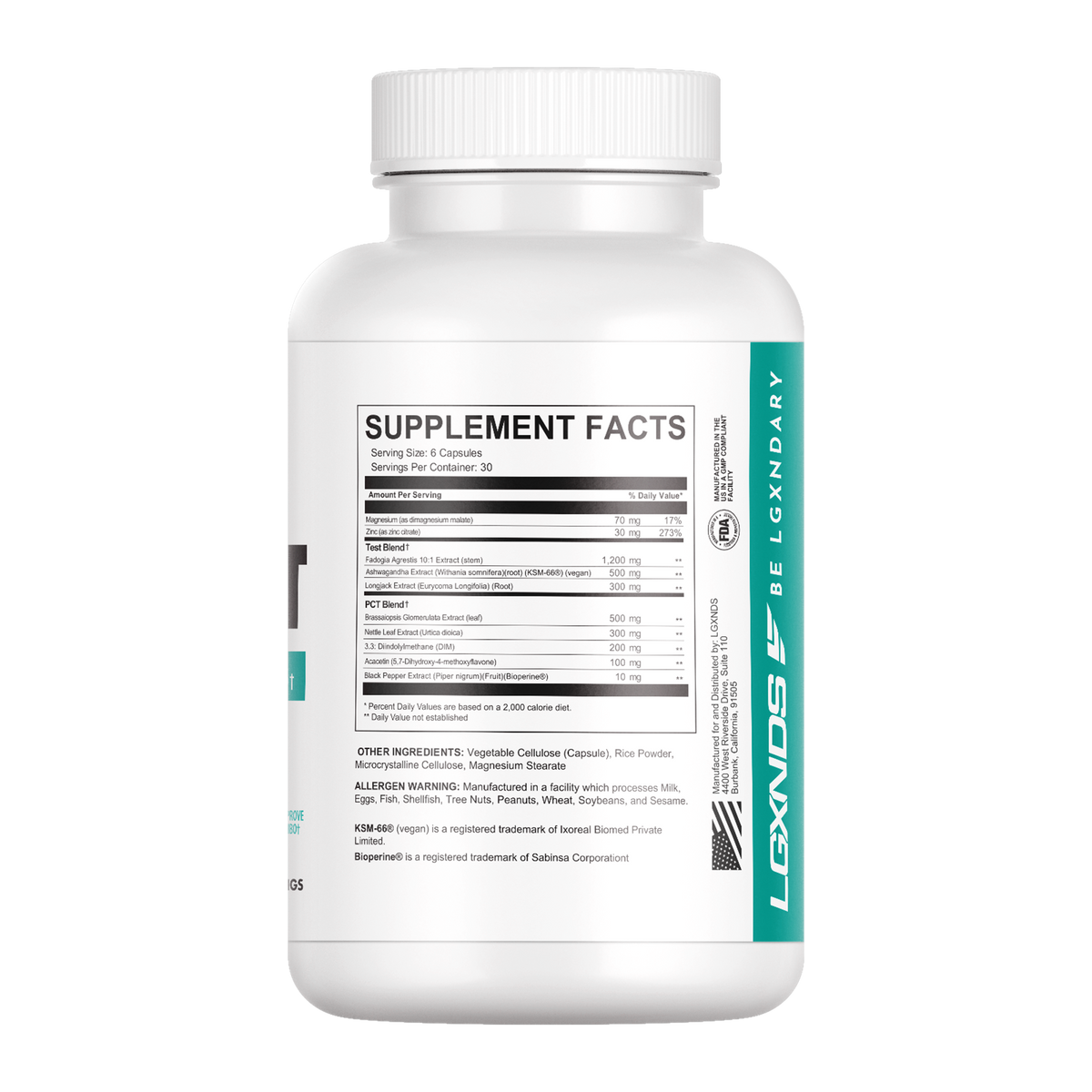 White supplement bottle showing ingredients list and supplement facts label for fitness.