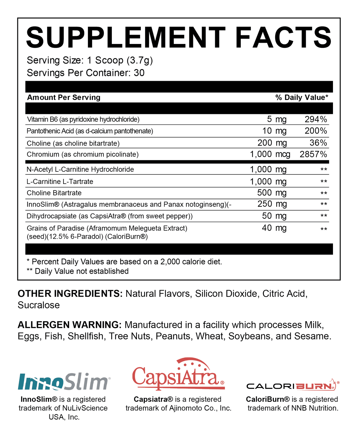 HighDef supplement facts label with ingredients, daily values, allergen warning, and active compounds